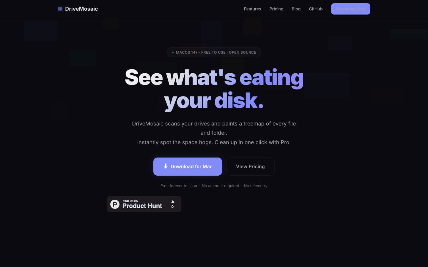DriveMosaic home page: See what's eating your disk